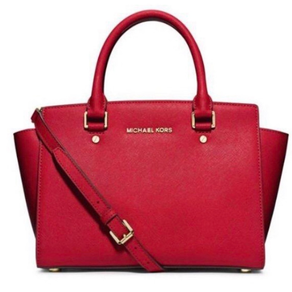 Michael Kors Red Selma Saffiano Satchel with Gold Hardware - Picture 9 of 12